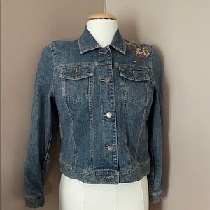 Kate Hill Blue Denim Jacket with Floral Embroidery